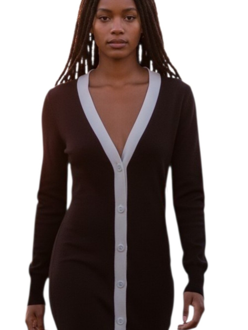 Alice + Olivia Alcina Rib Knit Dress Black White  Midi Cardigan Saks Fifth Ave